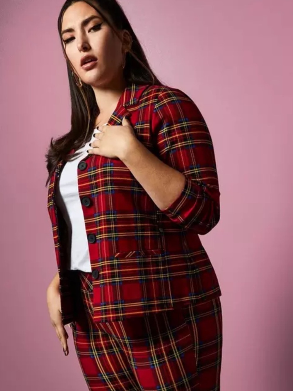 BETSEY JOHNSON X TORRID LTD EDITION RED PLAID PONTE BLAZER CLUELESS PREPPY PUNK - Picture 7 of 14